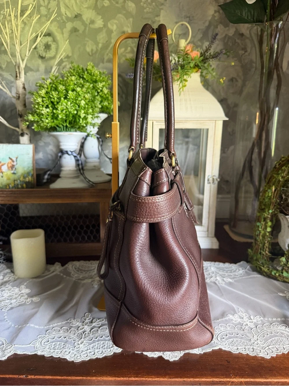 Y2K Coach Hampton Pebbled Brown Leather Carryall Tote Bag Purse 10215